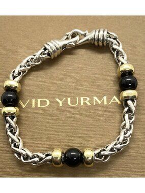 David Yurman 14k Sterling Black Onyx Wheat Bracelet 8"
